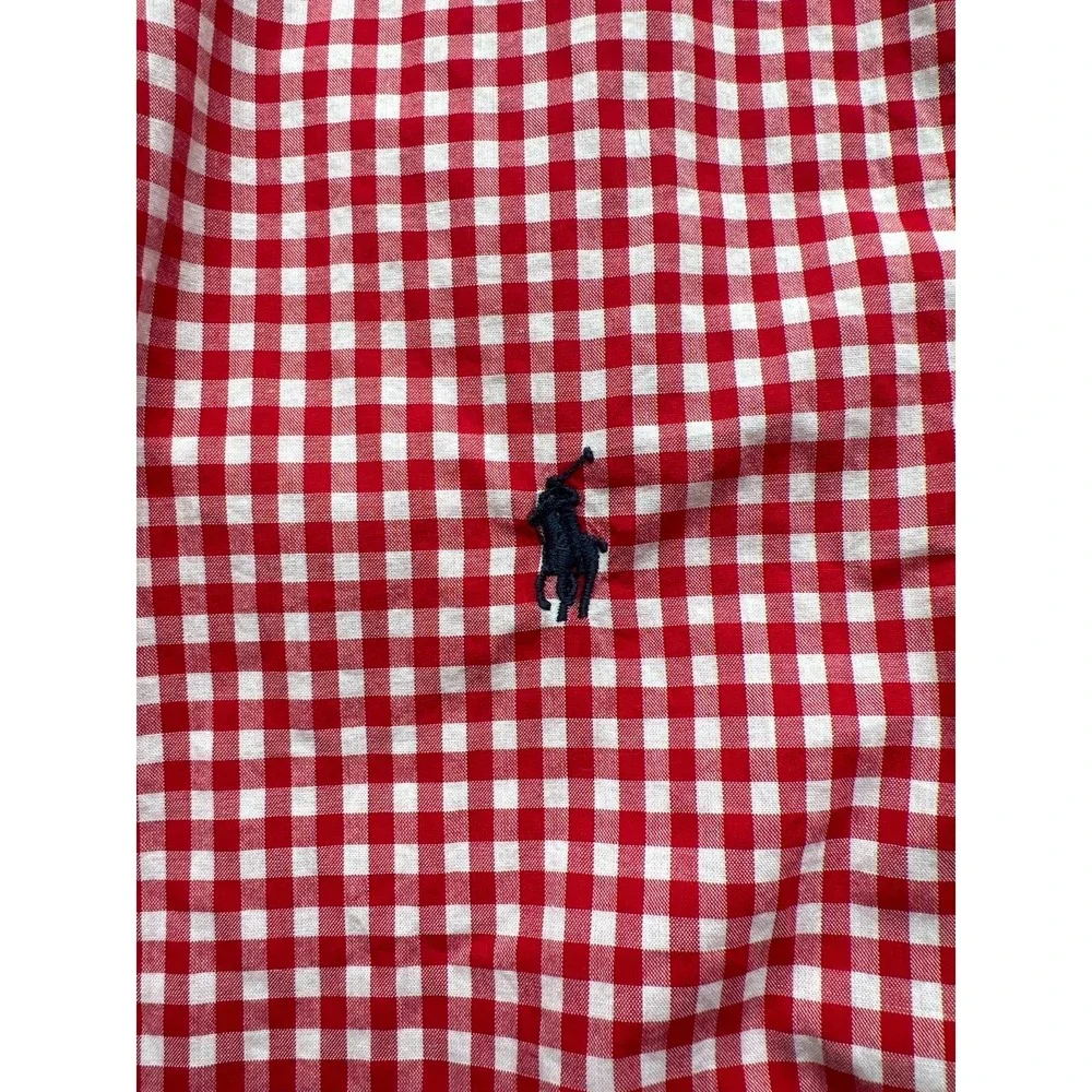 Ralph Lauren Shirt Boy M 10/12 Gingham Plaid Check Red White Blue Pony Button LS